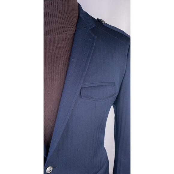 Zara Bazer Mens Sz 42 Herringbone Blue Silver Buttons Sport Coat Jacket Blazer - Picture 4 of 15